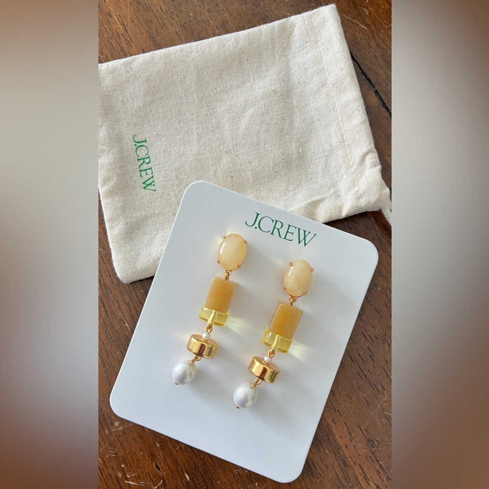 J. Crew Gold and Cream Linear Drop Earrings with Pearl Accents